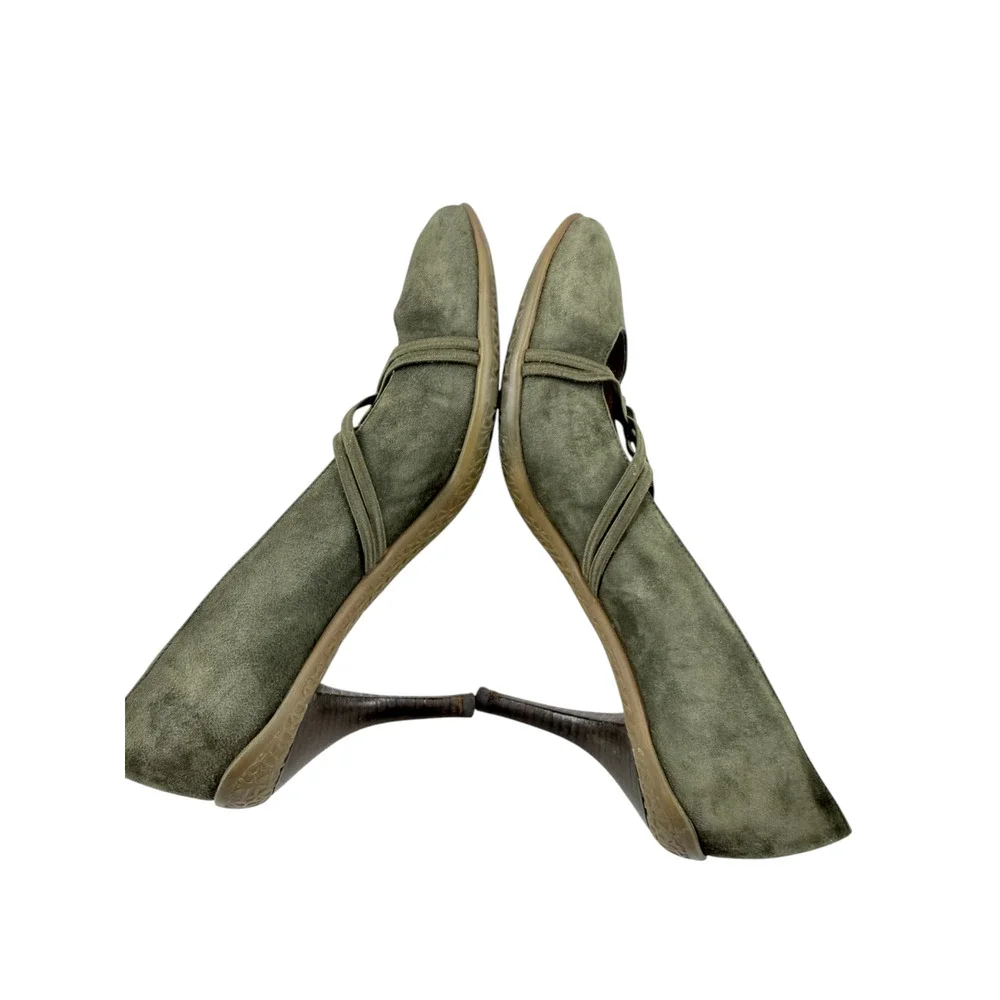 VTG Donna Karan Olive Green Suede Pumps Heels Sz 8 Strappy Made Italy Y2K Preppy